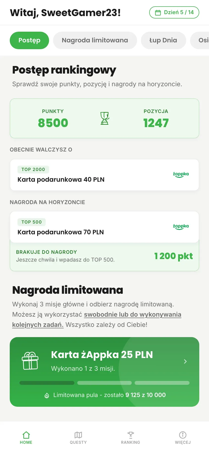 Żabka Hero — Ekran główny